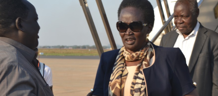Photo: Rebecca Garang and her delegation arrive in Juba on Saturday, 22 December 2018. (Radio Tamazuj)