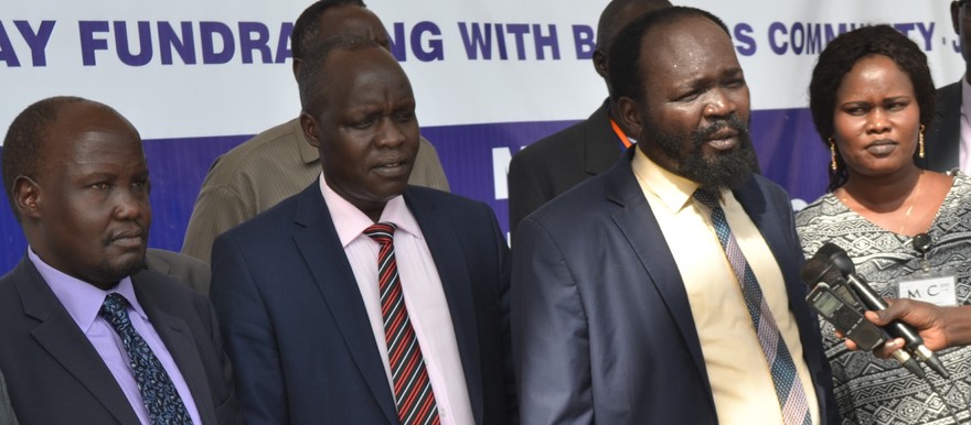 Peter Mayen Majongdit, member of the National Pre-Transitional Committee (NPTC), speaks to reporters after a fundraising event in Juba on 20 February, 2019. (Radio Tamazuj)