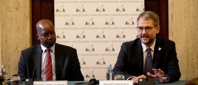 General Thomas Cirillo of the National Salvation Front and Mauro Garofolo speak to the press Nov. 20, 2019. (Credit: Photo Courtesy of Sant'Egidio.)