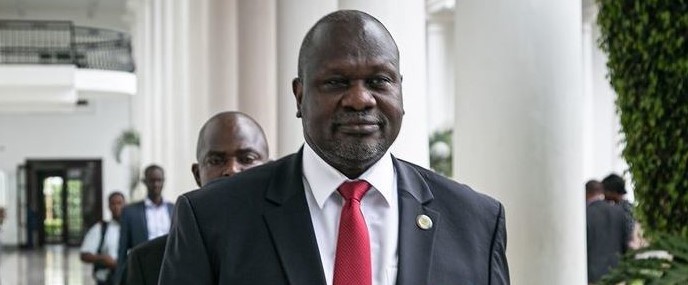 Riek Machar arrives for talks on South Sudan’s proposed unity government in Uganda on November 7, 2019. Photographer: Michael O’Hagan/AFP via Getty Images