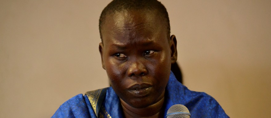 Gailda Kwenda, the mother of the slain children testifies as the principal witness to the murder in front of a high court judge in Juba on October 13, 2020. (Radio Tamazuj)