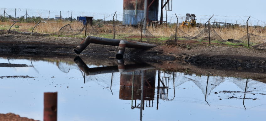 Oil spill at El Torr oil field in Ruweng State on May 30,
        2019. [Photo: Eye Radio]