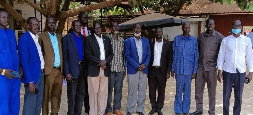 Some of the ex-officials at a hotel in Juba on Friday, March 12, 2021. [Photo: Tut Rom]