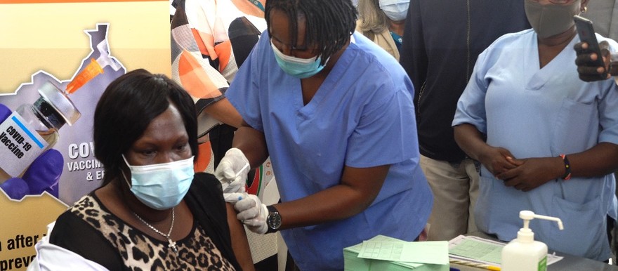 South Sudan’s Minister of Health, Elizabeth Acuei taking her Covid-19 vaccination in Juba on April 7, 2021. [Photo: Radio Tamazuj]