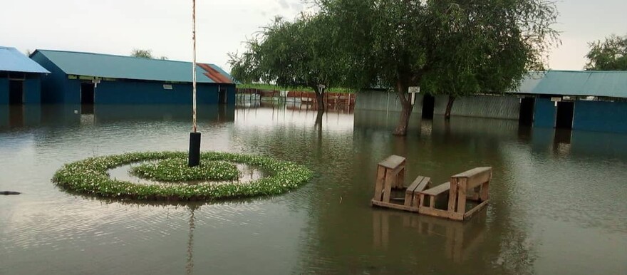 A flooded school in Melut County, Upper Nile State. [Photo: Radio Tamazuj]