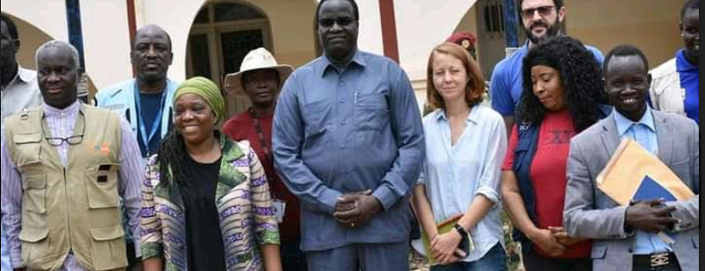 Governor Monytuil (C) and UNMISS Deputy Special Representative and Resident Coordinator in South Sudan, Sara Beysolow Nyanti (L). (Photo: Radio Tamazuj)
