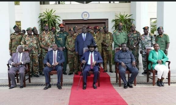 President Kiir, his deputies, and officers of the unified command. (File photo)