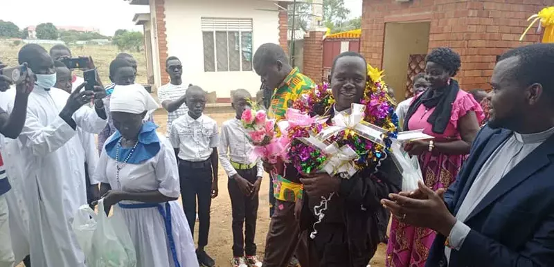 Bishop Alex Lodiong welcomed at St. Paul's Major Seminary in Juba Friday, 22 April 2022 ahead of his episcopal ordination scheduled for May 15. Credit: Ori Sabasio Okumu/Facebook