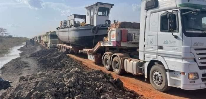 Some of the river dredging equipment that arrived unity State. (Courtesy photo)