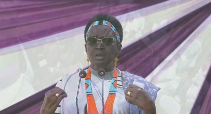 South Sudan's Vice President for the Gender and Youth Cluster Rebecca Nyandeng De Mabior speaking at ALl Saint Cathedral Juba on 4 February 2023. [Photo: Radio Tamazuj]