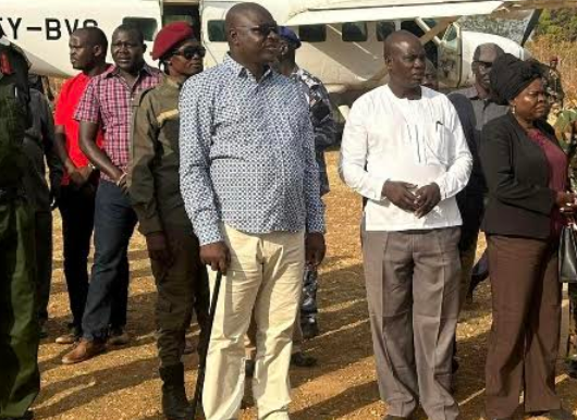 Central Equatoria State Governor Emmanuel Adil Anthony in Kajo Keji with his security team on 06 February 2023. [Photo: Radio Tamazuj]