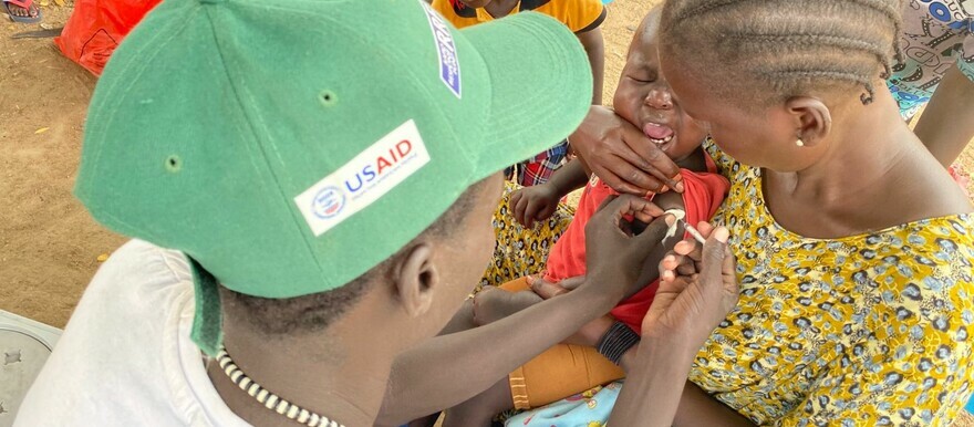 A child is vaccinated against measles at a vaccination center in Bor, Jonglei State on March 11, 2023. (Credit: Citizen P Thon Aleu)
