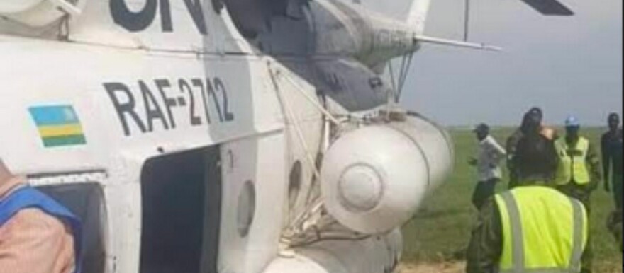 The UNMISS-operated helicopter crashlanded at JIA on Wednesday morning. (Courtesy photo)