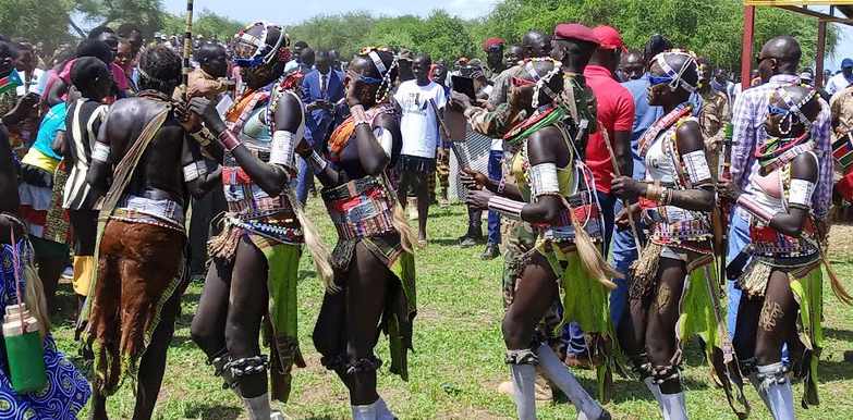 Toposa traditional dancers at the Independence Day anniversary celebrations in Kapoeta North County. (Photo: Radio Tamazuj)