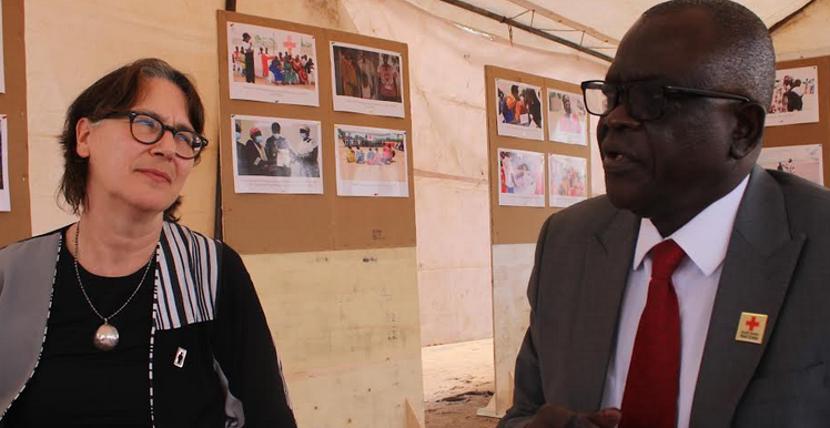 ICRC's head of delegation Florence Gillette (L) and John Lobor, the Secretary-General of the South Sudan Red Cross (SSRC) (R) at the occasion in Juba. (Photo: Radio Tamazuj)