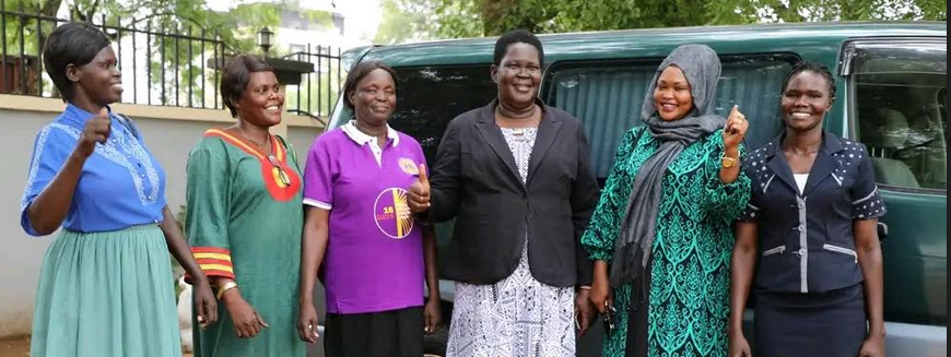 Members of the C. Equatoria Women's Union pose for a photo with the donated vehicle on Monday. (Photo: Radio Tamazuj)