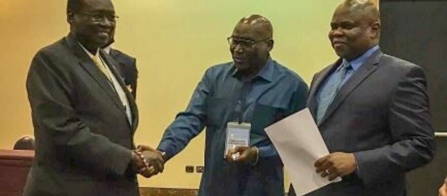 Former Presidential Affairs Minister Benjamin Marial (L), SSUF's Paul Malong (C), and Real SPLM's Pagan Amum (R) at the Rome Peace Talks in the past. (File photo)