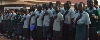 File photo: Pupils singing national anthem at Kinji primary school in Yei (Radio Tamazuj)