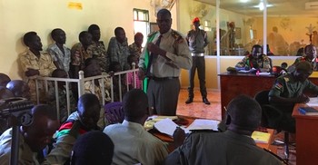 Photo: A military courtroom in Juba where the trial of 12 SPLA soldiers resumed on 20 June, 2017. (Radio Tamazuj)