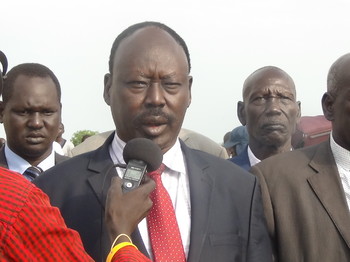 File photo: Governor Philip Aguer speaks to reporters upon arrival in Bor on 20 July, 2017.(Radio Tamazuj)