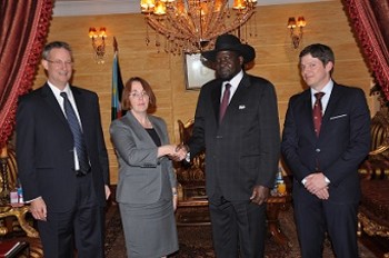 File photo: US Ambassador to South Sudan Mary Catherine Phee presents her credentials to President  Kiir