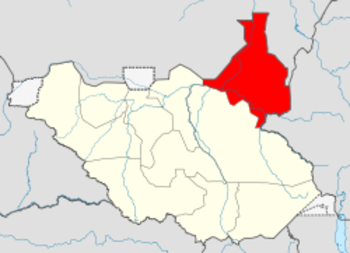 South Sudan showing Upper Nile in red