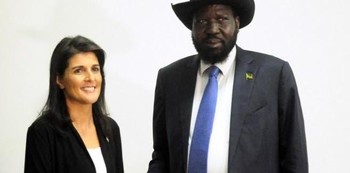 File photo: South Sudan President Salva Kiir meets U.S. Ambassador to the United Nations Nikki Haley in Juba, October 25, 2017. REUTERS/Jok Solomun