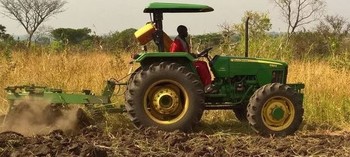 Agricultural service provider ploughing the fields of farmers in Morobo. Photo credit: Christina-Maria Kraus (GIZ)