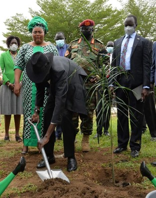 President Salva Kiir and Environment Minister Josephine Napwon during the marking of the World Environment Day at Freedom Hall in Juba on June 17, 2021. [Photo: Office of the President FB Page]