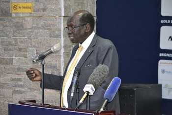 South Sudan Minister of Presidential Affairs Dr. Barnaba Marial Benjamin addressing the Oil and Power Conference in Juba on Tuesday 29 June 2021. [Photo: Radio Tamazuj]