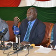 File photo: South Sudan's co-chair Angelo Beda (middle) speaks at a press conference in Juba on Thursday, 15 June, 2017. (Radio Tamazuj)
