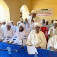 Leaders of and dignitaries affiliated with the Mahamid Rizeigat Arab tribe at a press conference called to denounce Musa Hilal's backing of the SAF. (Photo: Radio Tamazuj)