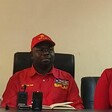 SPLM Party spokesperson Daniel Badagbu Rambasa (C) flanked by party officials at a press conference in Juba where he rubbished rumors about the postponement of the December elections. (Photo: Radio Tamazuj)